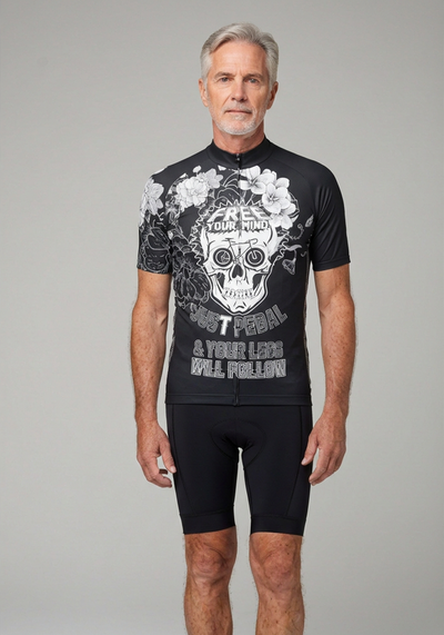 Free Your Mind Just Pedal Black Cycling Jersey - _default - front view