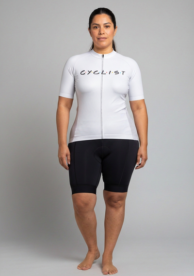 Womens Friends Cyclist Cycling Jersey - White - front view