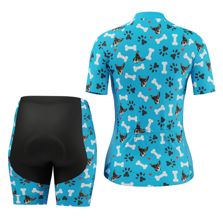 Women's Custom Pet Bones Cycling Kit Durable & Personalized Blue