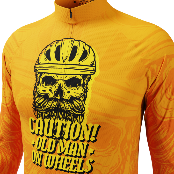 Men’s Old Man On Wheels Cycling Jersey Long Sleeve Performance Orange