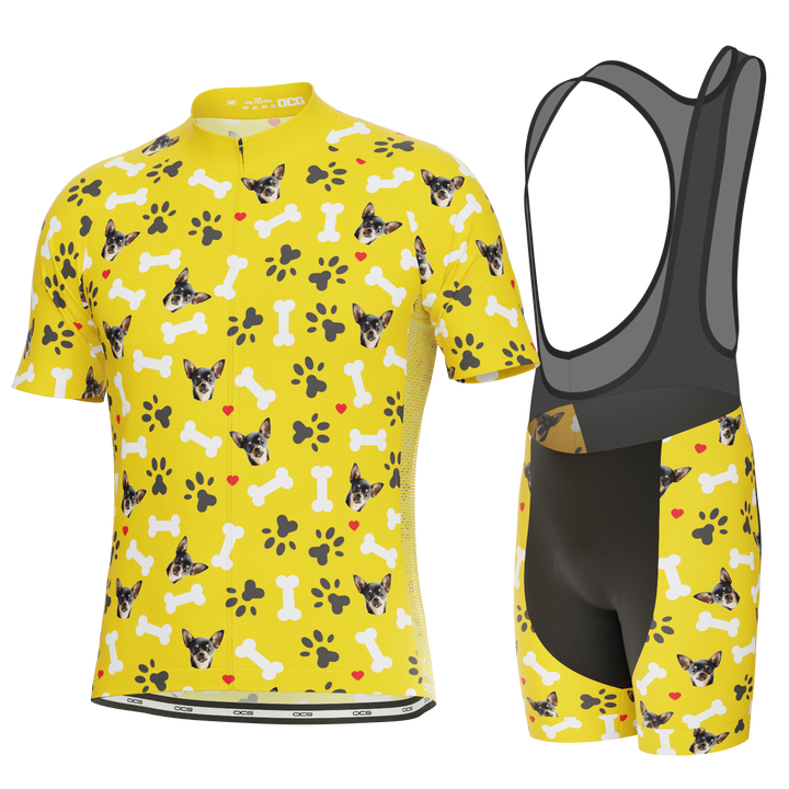 Men's Custom Pet Bones Cycling Kit Durable Personalized Gear Yellow
