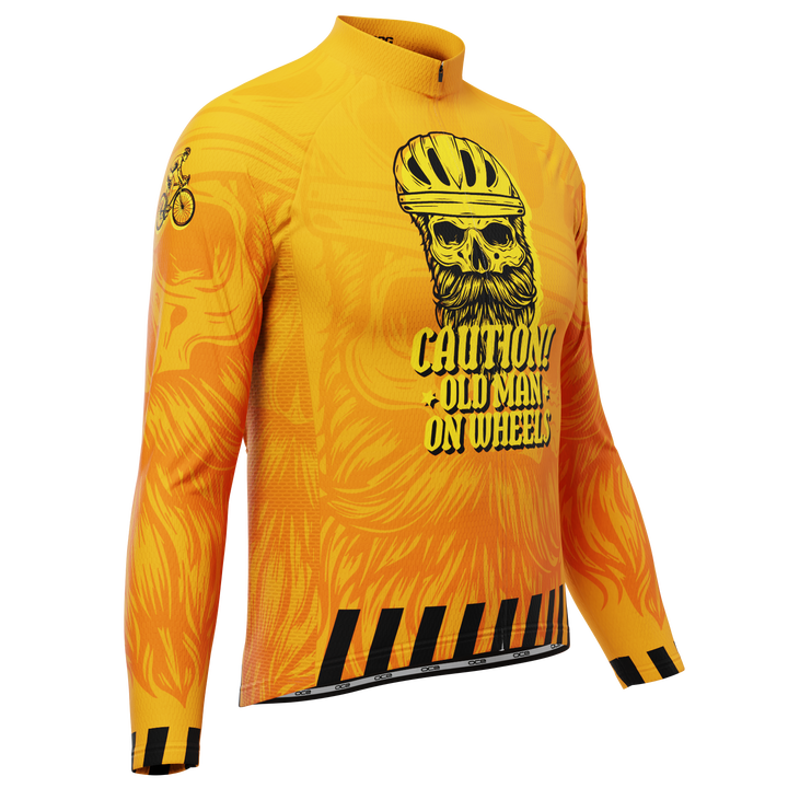 Men’s Old Man On Wheels Cycling Jersey Long Sleeve Performance Orange