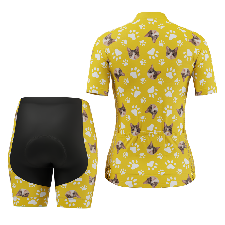 Custom Pet Paws Women's Cycling Kit Vibrant Performance Wear Yellow