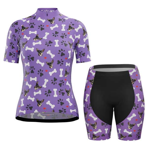 Women's Custom Pet Bones Cycling Kit Durable & Personalized Purple
