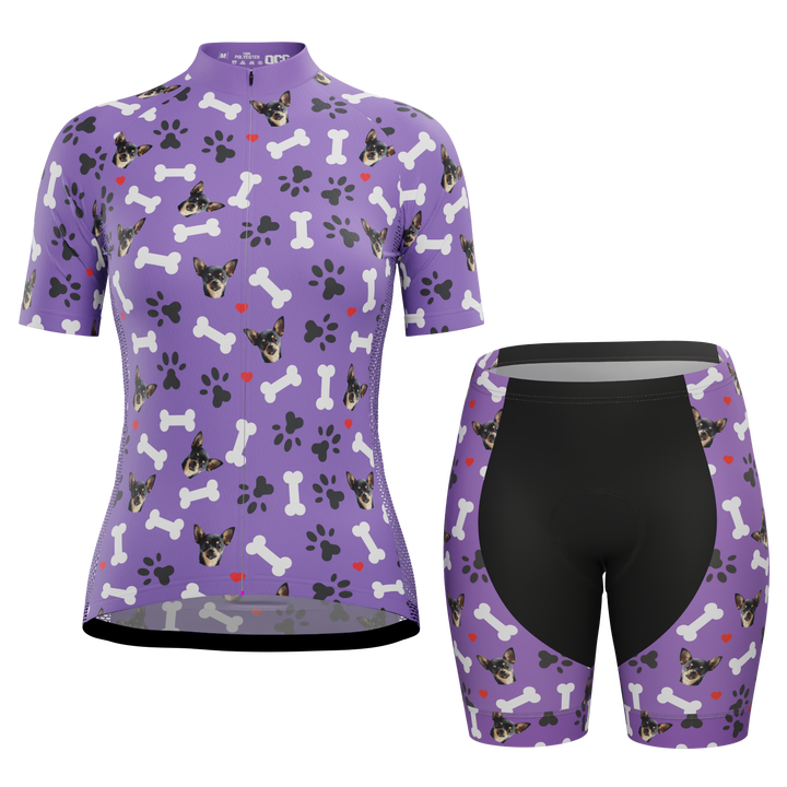 Women's Custom Pet Bones Cycling Kit Durable & Personalized Purple
