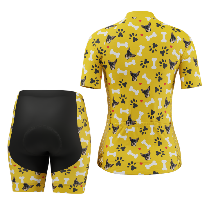 Women's Custom Pet Bones Cycling Kit Durable & Personalized Yellow