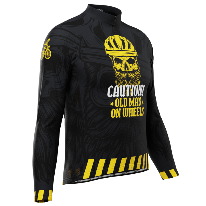 Men’s Old Man On Wheels Cycling Jersey Long Sleeve Performance Black
