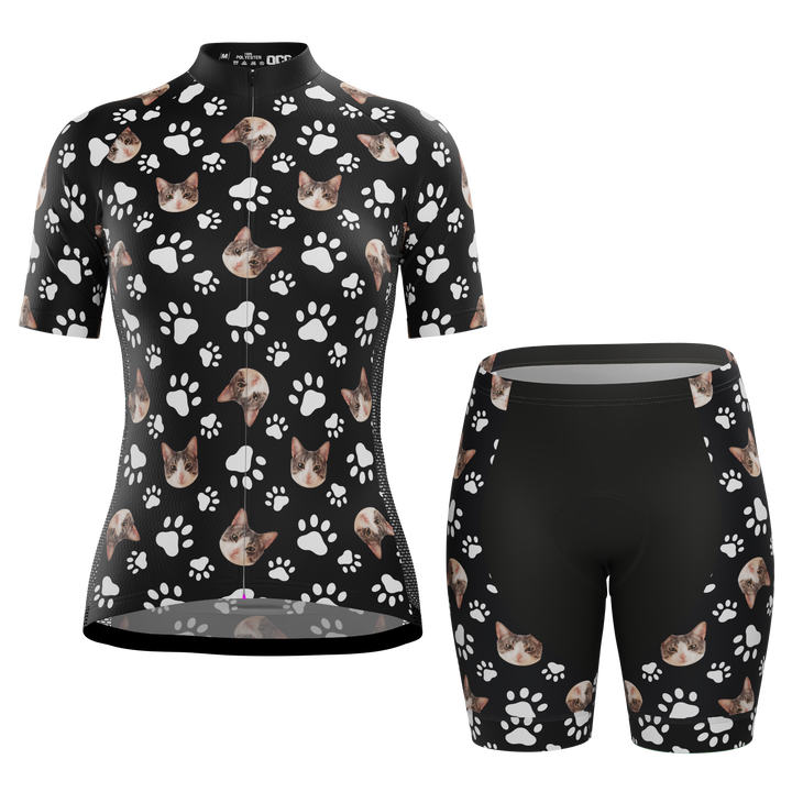 Custom Pet Paws Women's Cycling Kit Vibrant Performance Wear Black