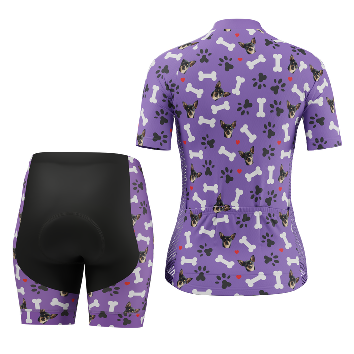 Women's Custom Pet Bones Cycling Kit Durable & Personalized Purple