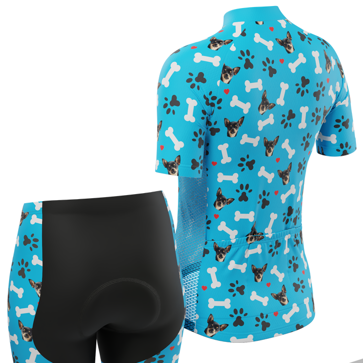 Women's Custom Pet Bones Cycling Kit Durable & Personalized Blue