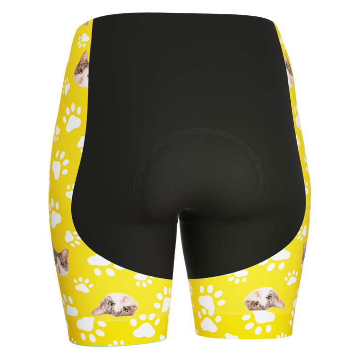 Women's Custom Pet Paws Cycling Shorts Gel Padded Performance Yellow
