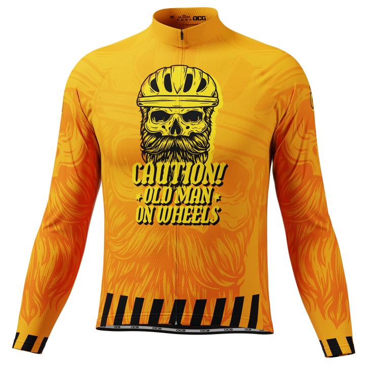 Men’s Old Man On Wheels Cycling Jersey Long Sleeve Performance Orange