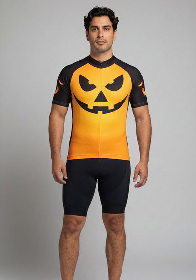 Mens Pumpkin Head Short Sleeve Cycling Jersey - _default - front view