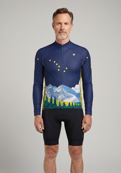 Mens Alaska Flag Long Sleeve Cycling Jersey - _default - front view