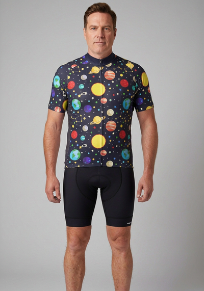 Mens Solar System Planets Short Sleeve Cycling Jersey - front view
