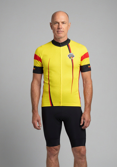 Mens Belgium Flag National Short Sleeve Cycling Jersey - front view