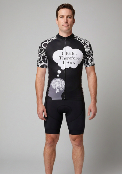 Mens I Ride Therefore I Am Short Sleeve Cycling Jersey - front view