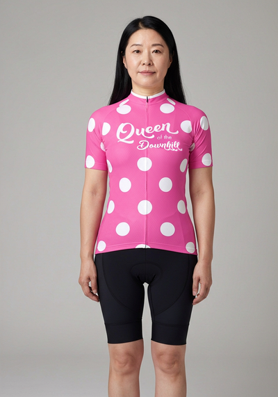 Womens Queen Of The Downhill Short Sleeve Cycling Jersey - Pink - front view