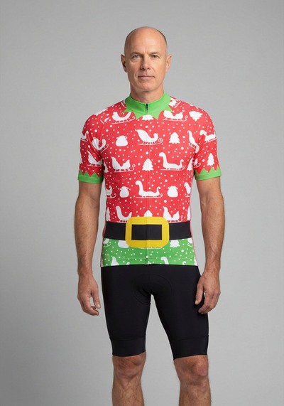 Mens Christmas Elf Season To Ride Short Sleeve Cycling Jersey - front view