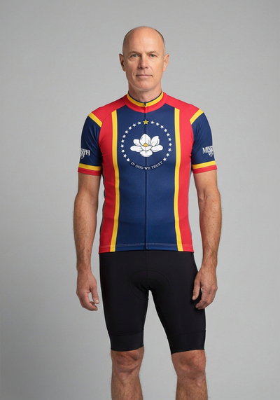 Mens Mississippi State Flag Short Sleeve Cycling Jersey - front view