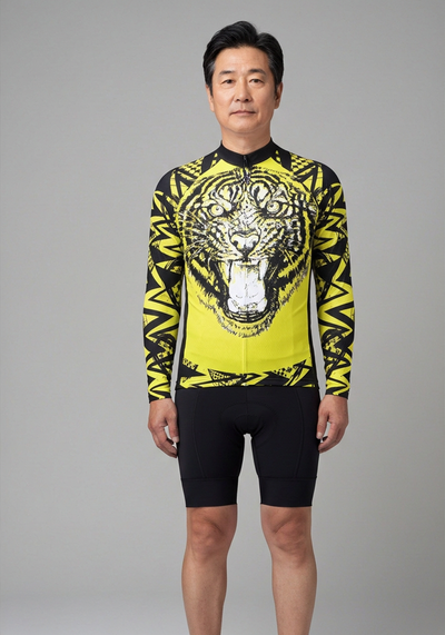 Mens Wild Tiger Long Sleeve Cycling Jersey - front view