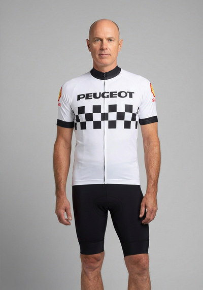 Mens Peugeot Shell Retro 1983 Short Sleeve Cycling Jersey - front view