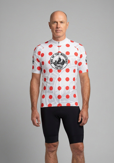 Mens King Of The Mountains Polka Dot Short Sleeve Cycling Jersey - front view