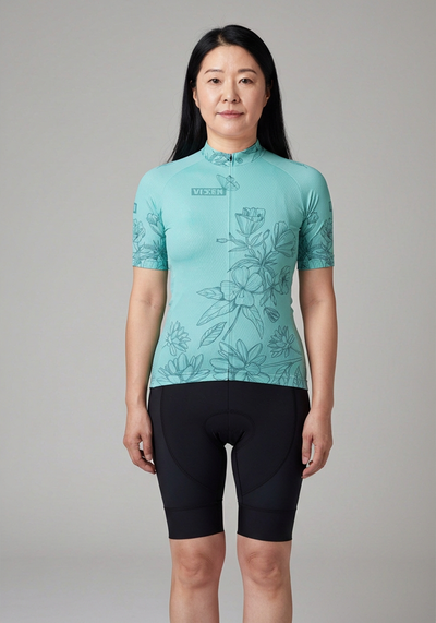 Womens Flower Power Short Sleeve Cycling Jersey - front view