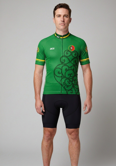 Mens Lusitanian Portugal Short Sleeve Cycling Jersey - Green - front view
