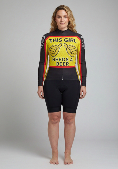 Womens This Girl Needs A Beer Long Sleeve Cycling Jersey - front view