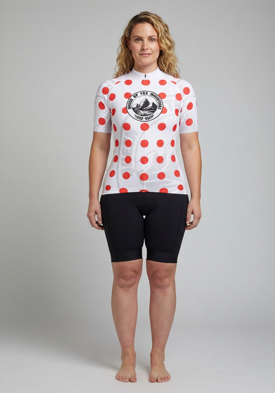 Womens King Of The Mountains Polka Dot Short Sleeve Cycling Jersey - front view