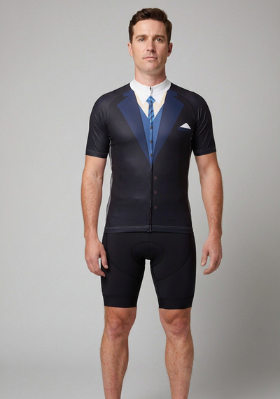 Mens Groom Formal Suit And Tie Short Sleeve Cycling Jersey - front view