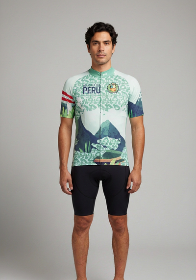 Mens Peru Flag Caral Pyramids Short Sleeve Cycling Jersey - front view