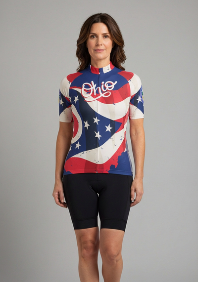 Womens Ohio Flag Usa State Short Sleeve Cycling Jersey - front view
