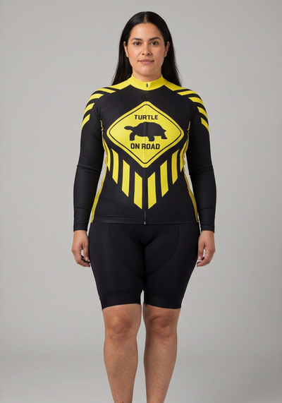 Womens Turtle On Road Long Sleeve Cycling Jersey - front view