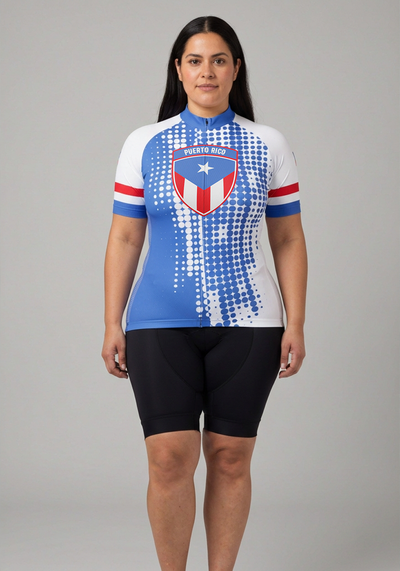 Womens Puerto Rico Flag Short Sleeve Cycling Jersey - front view
