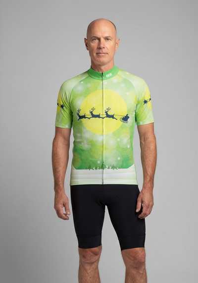 Mens Santa Sleigh Short Sleeve Cycling Jersey - front view