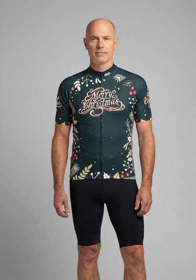 Mens Christmas Holly Short Sleeve Cycling Jersey - front view