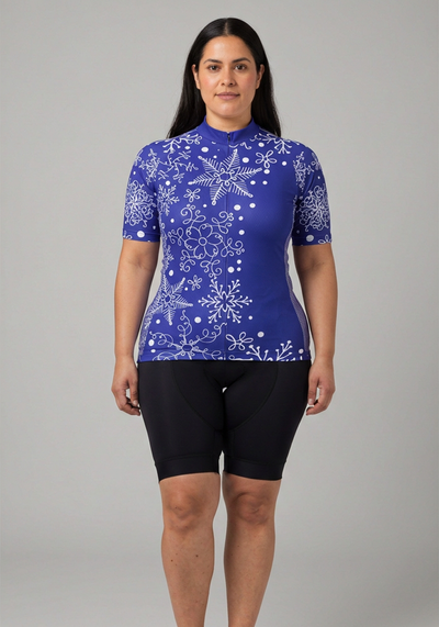 Womens Festive Snowflake Short Sleeve Cycling Jersey - front view