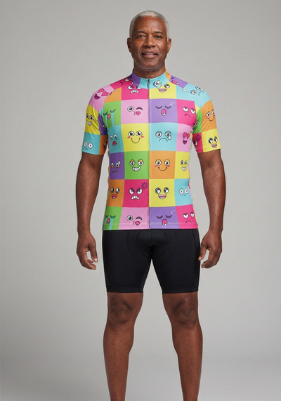 Mens Emojis Mosaic Short Sleeve Cycling Jersey - front view