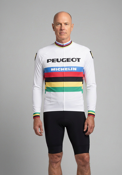 Mens Peugeot Bp Michelin Retro Classic Long Sleeve Cycling Jersey - front view