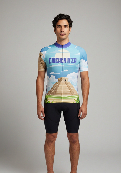 Mens Around The World Chichen Itza Short Sleeve Cycling Jersey - front view