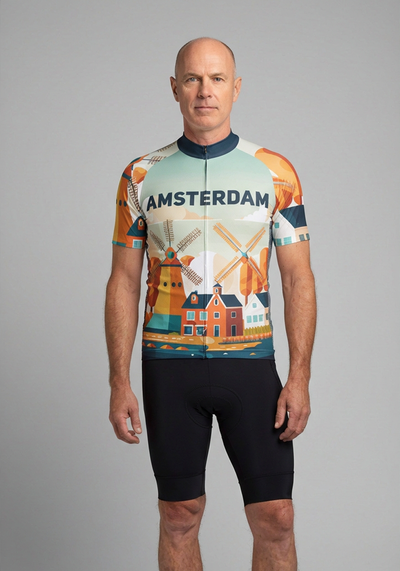 Mens Around The World Amsterdam Short Sleeve Cycling Jersey - front view