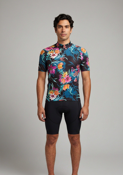 Mens Tropical Bloom Short Sleeve Cycling Jersey - front view