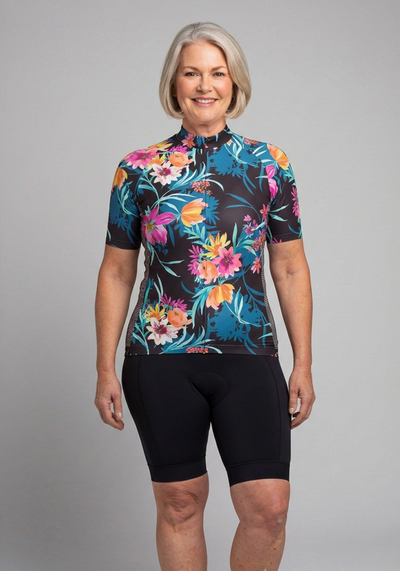 Womens Tropical Bloom Short Sleeve Cycling Jersey - front view