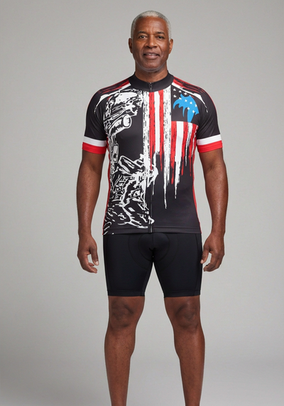 Mens Honor The Fallen Short Sleeve Cycling Jersey - Black - front view