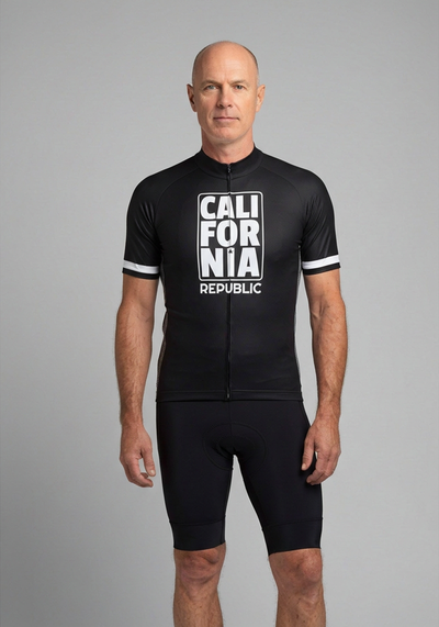 Mens California Republic Black Short Sleeve Cycling Jersey - Black - front view