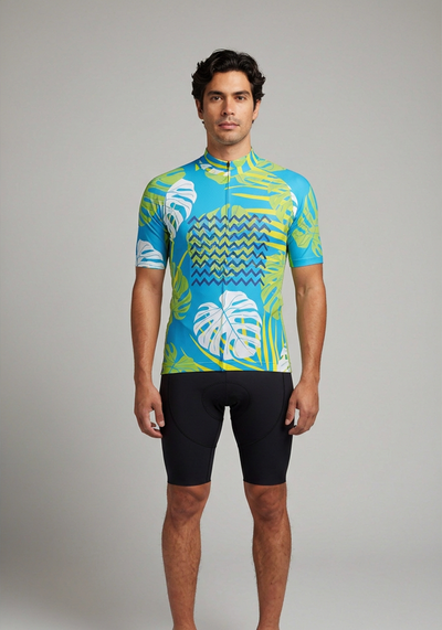 Mens Cooling Down Short Sleeve Cycling Jersey - Light Blue - front view