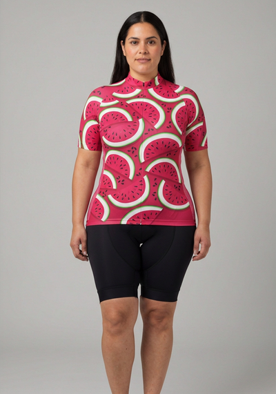 Womens Full Watermelon Fruity Short Sleeve Cycling Jersey - front view
