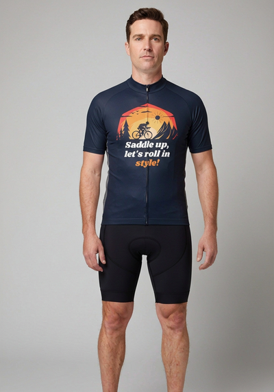 Mens Saddle Up Lets Roll In Style Short Sleeve Cycling Jersey - front view